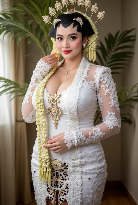 Bbw women chubby in kebaya dress, open big breast, show sexy full body and naked