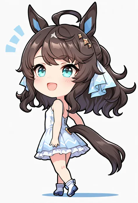 (((chibi))), (masterpiece, best quality, perfect face:1.4), wide angle, daring tact\(umamusume\), running figure, 1 girl, horse ears, hair ornament, hair ribbon, horse tail, tail on the lower back, proportional body, proportional,1 girl, beautiful hair, be...