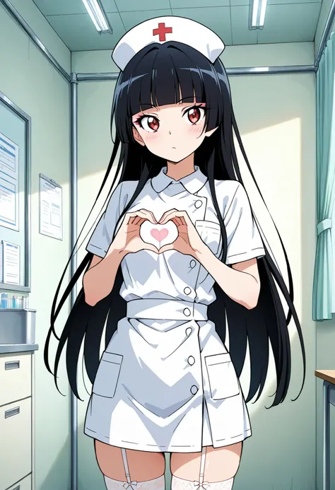 Highest Quality, details, high resolution, 8k, 超high resolution, shot from the front、(anime illustration style:1.2),standing、1 girl on a day off, solo、Rory Mercury、(Perfect eye alignment),long hair, black hair, Red Eyes, Bangs, blunt Bangs, princess cut,ma...