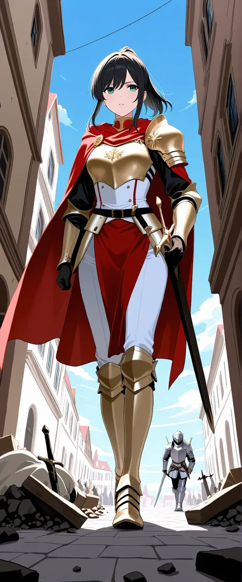 score_9, score_8_up, score_7_up,general,highres, ultra-detailed,very aesthetic,best quality,BREAK ,1girl,royal knight,nobility,neat and clean,Fleeting,Fukuhara Haruka,BREAK,black hair,ponytail,green eyes,slender,medium breasts,BREAK,deluxe knight armor, ar...