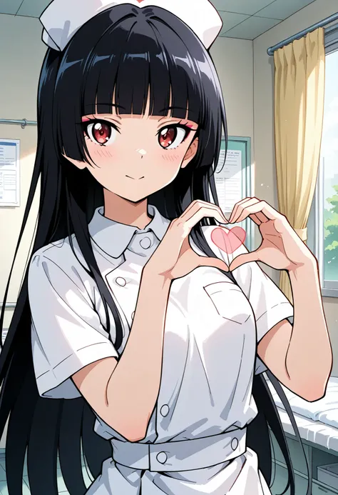 Highest Quality, details, high resolution, 8k, 超high resolution, shot from the front、(anime illustration style:1.2),standing、1 girl on a day off, solo、Rory Mercury、(Perfect eye alignment),long hair, black hair, Red Eyes, Bangs, blunt Bangs, princess cut,ma...