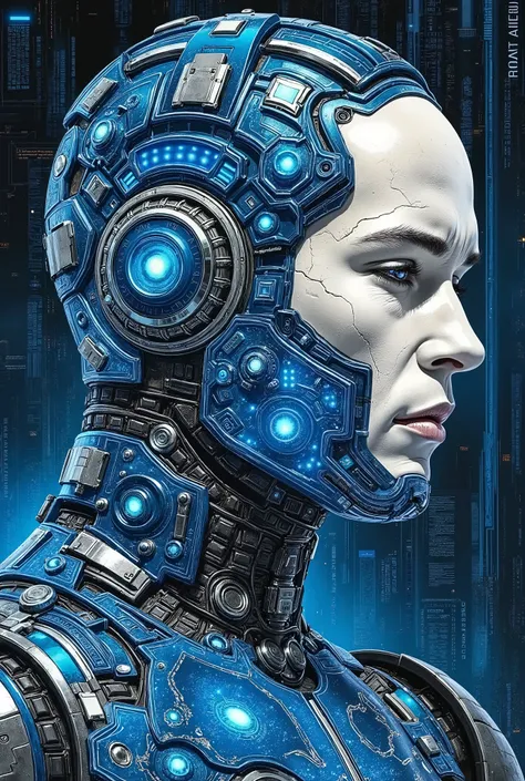 Iron Man, urban Comics, blue ornaments, Marvel, sci fi, highly technology, iconographic, glitch background, , watercolor, ink, mist, interactive image, highly detailed, art style by Clayton Crain + Ross Tran + Rachel Walpole + Jeszika Le Vye + Dan Volbert ...