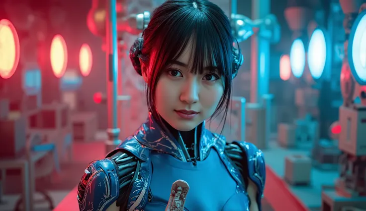 Android Girl, Highest Quality, masterpiece, Ultra High Definition, ((Photorealistic: 1.4), RAW photos , one cyberpunk girl , Glossy Skin, 1 Mechanical Girl, (super realistic details)), Mechanical Hands , tube connected to mechanical parts, mechanical ve...