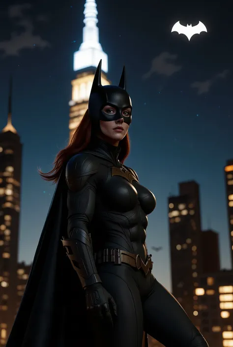 B@rb@r@,
Raw photo, highest quality, highest detail, taken with a Nikon dslr camera with a leica telephoto lens, high iso film.
Barbara Gordon as bat girl wearing batgirl costume is standing on a skyscraper in gotham at night. She is ready to jump off. In ...