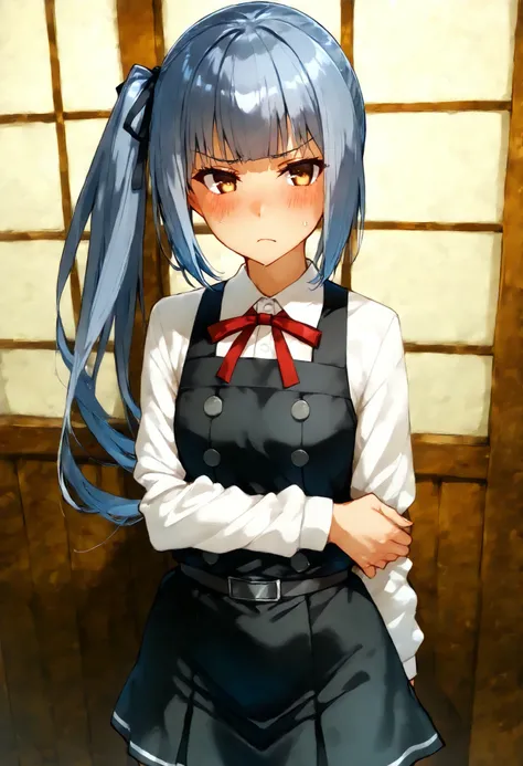 Kasumi (KANCOLLE), kasumikainiKC, long hair, shirt, long sleeves, dress, ribbon, hair ribbon, white shirt, black dress, side ponytail, red ribbon, black ribbon,pinafore dress,skirt,
スコア_9, スコア_8_Excellent, スコア_7_Excellent, ソース_أنيمي, break 1人の少女 , أنيمي st...