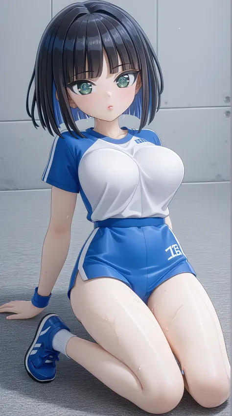((PVC:1.5))、masterpiece、Highest Quality、(beautiful running clothes for exercising on the ground:1.8)、( beautiful taut breasts:1.8)、rough breathing、a lot of sweat、beautiful hair、detailed beautiful face、Beautiful Shadows、and open your mouth、(luscious lips fr...