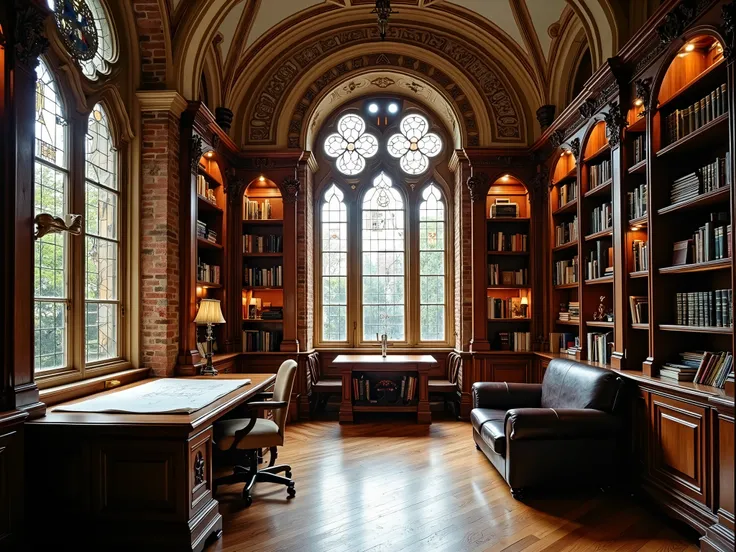 A majestic and amazing room, Large size , with an architectural design that merges the baroque style co, classic, mudéjar y neoclassic. Two large Gothic windows with stained glass windows open into an exposed brick side wall, while the other walls are com...