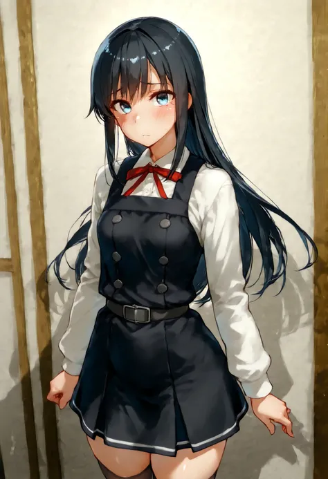 
Asashio (KANCOLLE),asashioKC,black hair,blue eyes, long hair, shirt, long sleeves, dress, bow, ribbon, white shirt, cowboy shot, belt, bowtie, black dress, red bow, red ribbon, neck ribbon, red bowtie, pinafore dress,black thighhighs,pleated_skirt,, 
スコア_...
