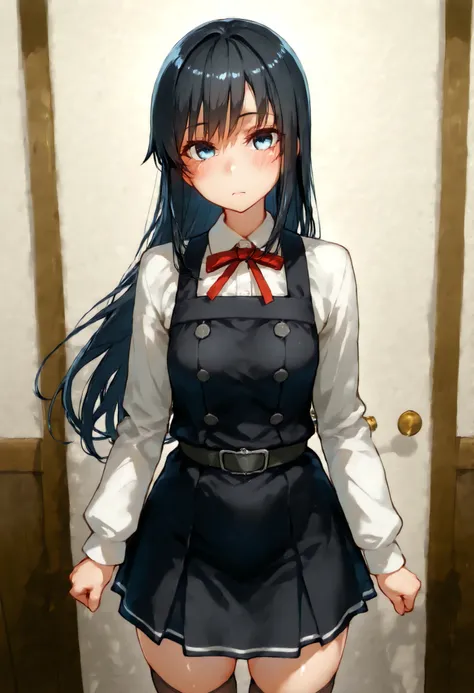 
Asashio (KANCOLLE),asashioKC,black hair,blue eyes, long hair, shirt, long sleeves, dress, bow, ribbon, white shirt, cowboy shot, belt, bowtie, black dress, red bow, red ribbon, neck ribbon, red bowtie, pinafore dress,black thighhighs,pleated_skirt,, 
スコア_...
