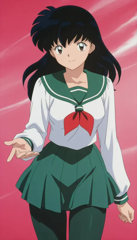  
masterpiece, best quality, very detailed, masterpiece, best quality,  eyelashes, (Beautiful Eyes), cowboy shot
Higurashi Kagome,   black hair , brown eyes ,
uniform ,  long sleeve , green tights Spandex ,   green skirt ,  red neckerchief , , ,
 solo ,ani...
