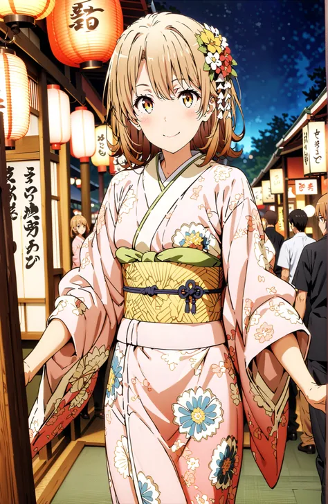 score_9, score_8_up, score_7_up, source_anime,
Iroha Isshiki, short hair, brown hair, brown eyes in the bedroom,flower hair ornament with ears,Yellow flower pattern kimono ,smile,blush,mouth,Light up fireworks,Red Lantern,Japanese stalls ,standing,night,in...