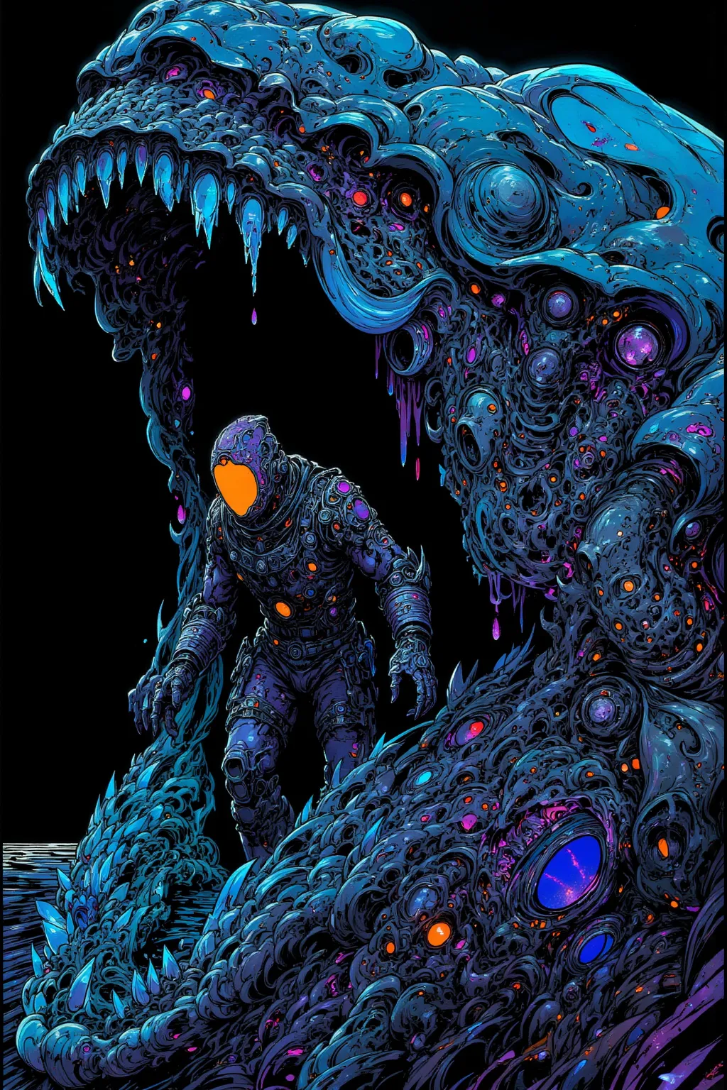  in a spacesuit crawls out of a decayed dead whale,Zuzisław Bekskie Architecture Of Expression of collapse and H.R.Fused with Giger's Biomechanical Elements,ULTRA REALISTIC DIGITAL PAINTING,full face helmet,Bioluminescent Whale Veins,scene is a Lovecraft-like seaside,Combines Giger's Biomechanical Elements,toxic purple accent,The lighting is a dramatic rimlight from an ectoplasmic umbilical cord,Shadow of a Young Figure, Transcendental Existence , Extremely Detailed and Amazing Artwork,  top of screen  ,Brilliant Contrast,Mysteries and Meditation,The passage of time  ,Fantastic and Hallucinatory Art,   dmt Death of Ego   , Psychedelic Horror ,Dark and Surreal Style,   DMT Egodes 