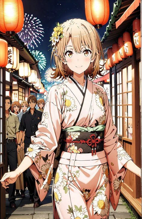 score_9, score_8_up, score_7_up, source_anime,
Iroha Isshiki, short hair, brown hair, brown eyes in the bedroom,flower hair ornament with ears,Yellow flower pattern kimono ,smile,blush,mouth,Light up fireworks,Red Lantern,Japanese stalls ,standing,night,in...