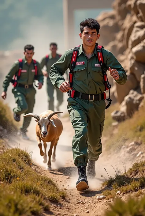 Rescue team running faster to pregnant goat 