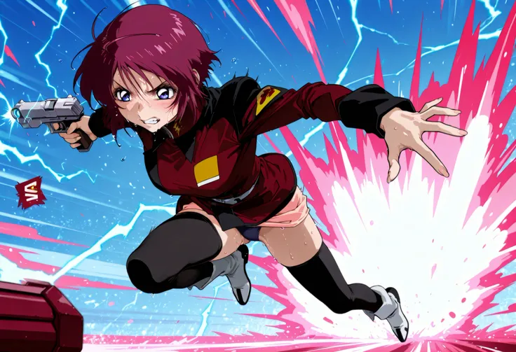 score_9, score_8_up, score_7_up,BREAK,masterpiece, best quality, absurdres,A very detailed and Hi-Res image、lightning crackling around 、safe 1girl,(solo),18 years old, (beautiful and detailed face),1girl,destiny jacket,LunamariaHawke,((destiny jacket)),((r...