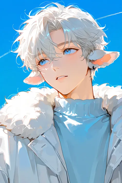 fluffy，Sheep Boy、Blue Sky Prairie 、 is very cute、 1 person