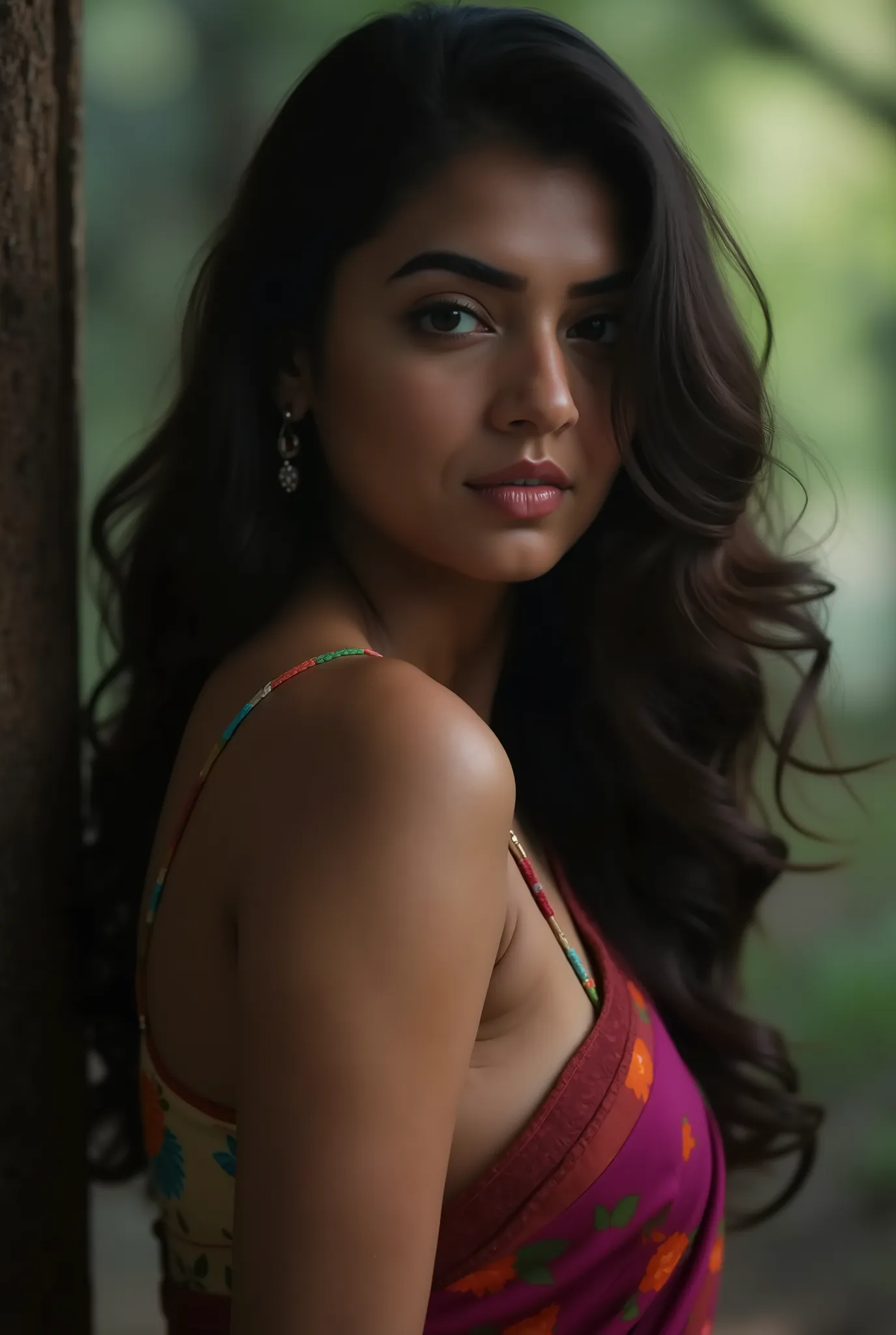portrait,(NSFW 0.75) boy,woman, ((princess pose)) ,very very big breast, soft nylon sexy saree , orange , pink ,teal,red, yellow colour ,flower design modern light wedding saree, colorful, flower armor, good anatomy, best quality, (((masterpiece))), h...