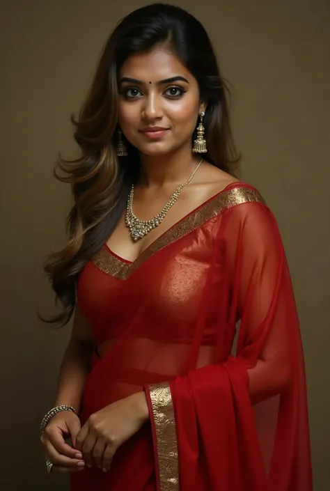 Model Photography, curvy figure, Photographic recreation shoot Inspired from art by mohanan manimala, sensual pleasure, best quality, one shoulder blouse, sleeveless blouse, off shoulder dress, queen of Lust, appealing physique, sultry woman, modern sleeve...