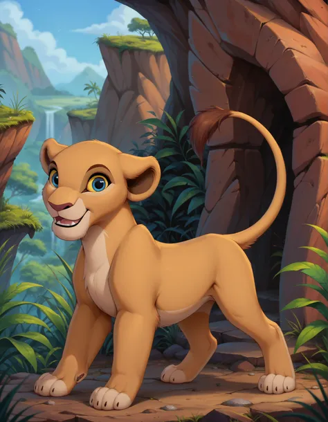 score_9, score_8_up, score_7_up, score_6_up, rating_safe, source_furry, Kiara, Reddish-brown eyes, Yellow sclera, solo, disney, (the lion king:1.2), lioness, (young nala), nala, feral, cartoon, smile, parted lips, blue eyes, yellow sclera, standing, solo, ...