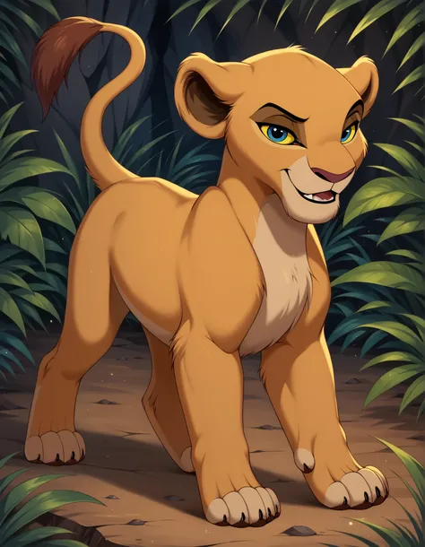 score_9, score_8_up, score_7_up, score_6_up, rating_safe, source_furry, Kiara, Reddish-brown eyes, Yellow sclera, solo,  disney, (the lion king:1.2), lioness, (young nala), nala, standing, solo, cute, feral, (4 toes), paws, (blue eyes:1.2), (lidded eyes:1....