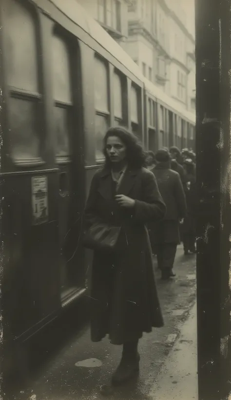 The ghostly spirit of a sinister Baga, woman not touching the ground at the train station in 1920. They have empty eyes, and their smiles are a cruel mockery of the concept of innocence. cinematographic