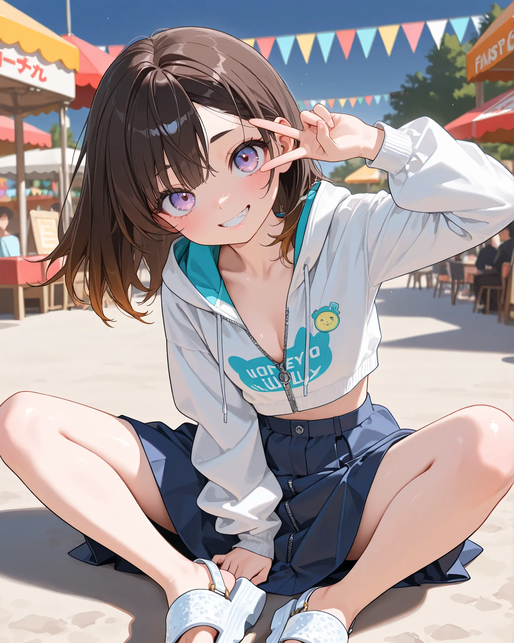 ((Masterpiece)), ((best quality, very aesthetic, absurdres, newest)), (8K), (cinematic lighting), ((1girl)), (cute young girl), (Healthy body, Textured skin, small breast, cleavage, tilt head), Glossy hair, (Asymmetrical bangs, long side bangs), (medium ha...