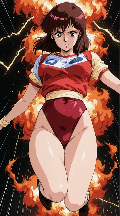 score_9, score_8_up, score_7_up, masterpiece, source_anime,1girl, (Takaya Noriko,dark brown medium hair,red and white colored leotard,curvy ,Look at the person diagonally below,age up,look down,30 years old),in a dynamic motion,(motion effect:1.1 ), ( jump...