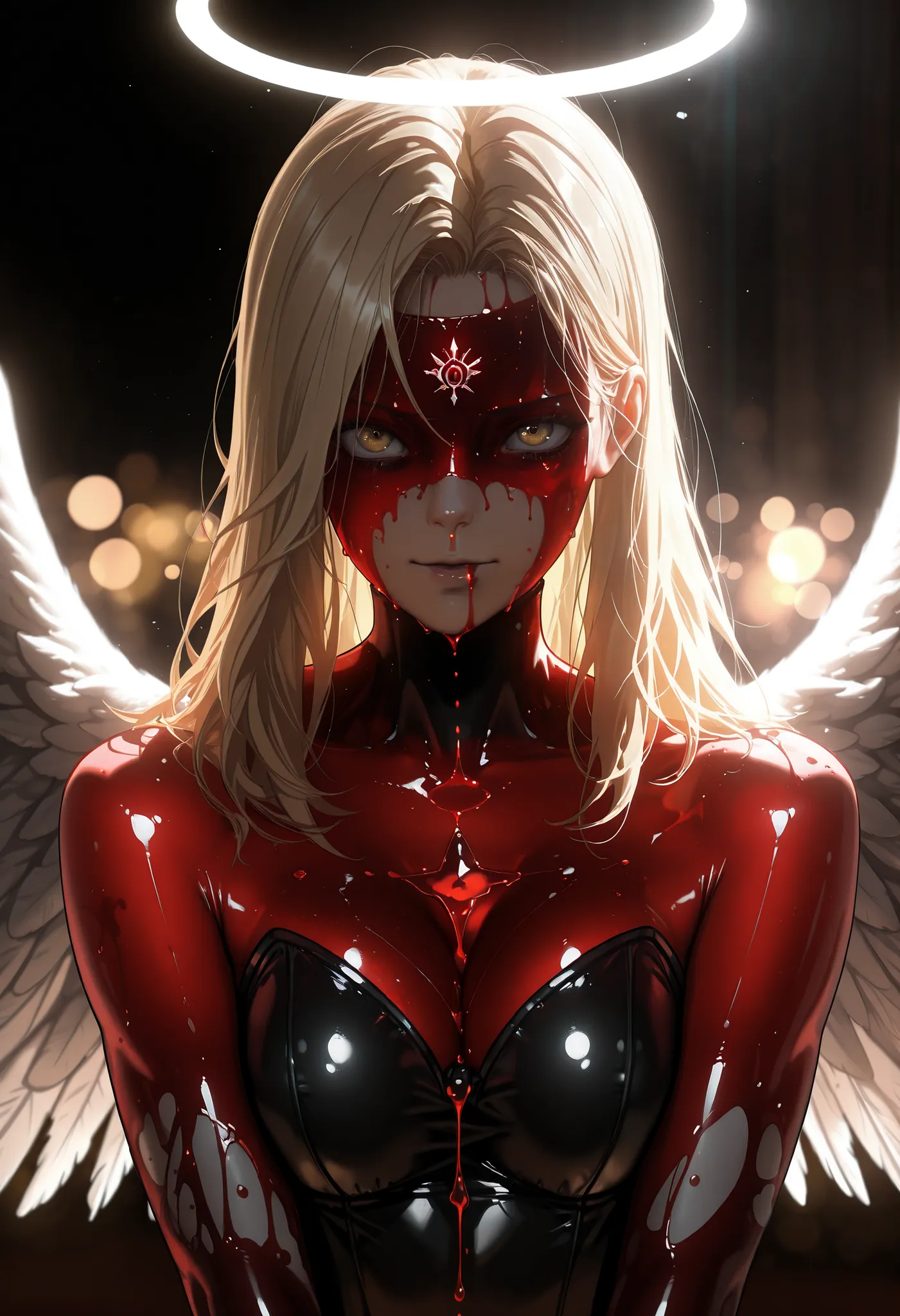 blonde,angel, The best quality, masterpiece, highres,upon_Body, Tyndall effect ,photorealistic, edge lighting, two-tone lighting,(high definition skin:1.2), 8K uhd, DSLR quality, soft lighting, High Quality, volumetric lighting, sincere, de 8K , high resol...