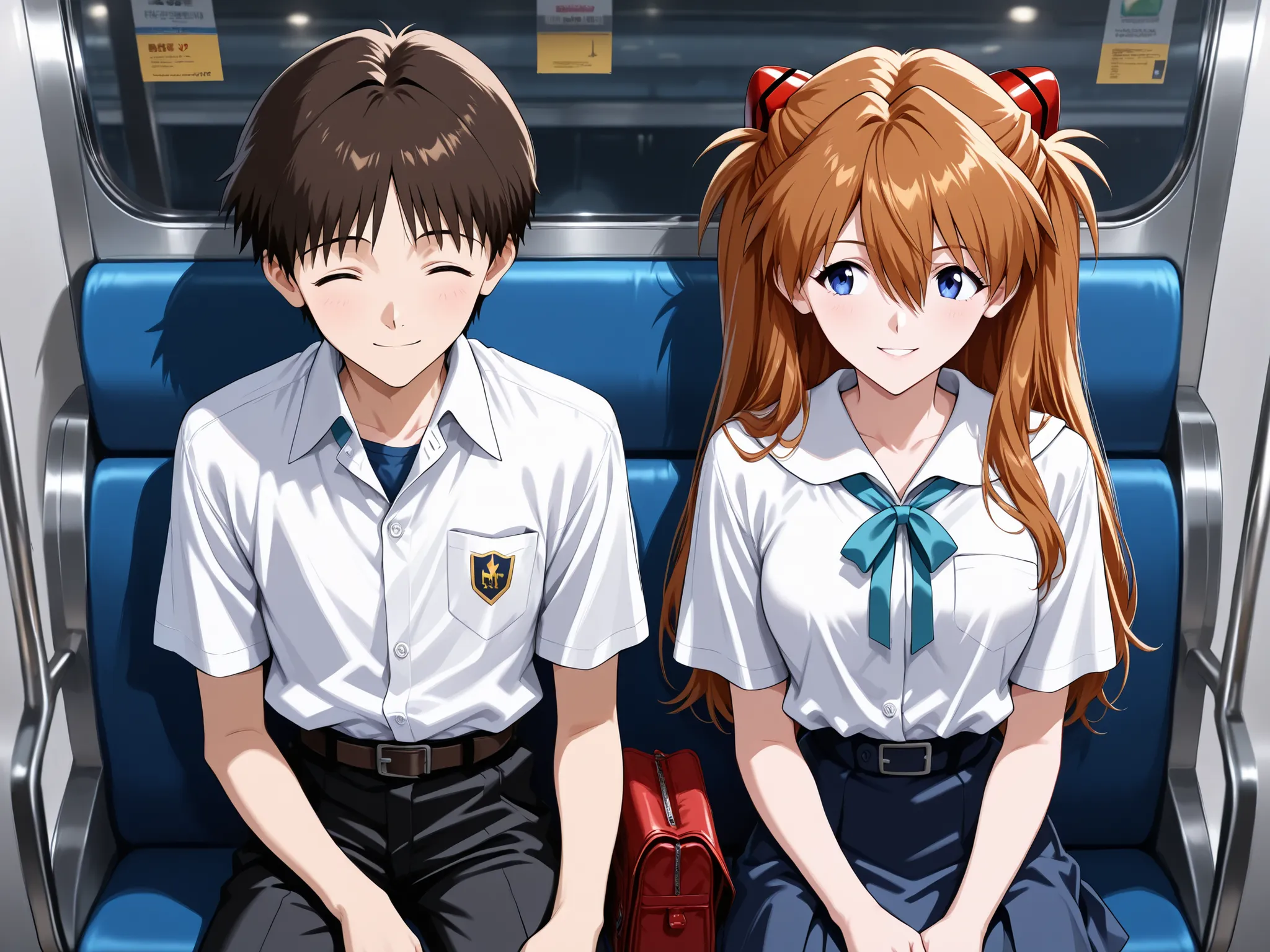 score_9, score_8_up, score_7_up, score_6_up, score_5_up, masterpiece, beautiful, masterpiece, high detail, source_anime,detail eyes,iris ,(1girl, Soryu Asuka Langley ,wearing school uniform),(1boy,Shinji_Ikari, (shirt, collared shirt, white shirt, short sl...
