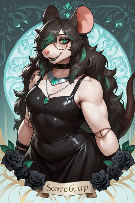 score_9, score_8_up, score_7_up, score_6_up, score_5_up, score_4_up, source_cartoon, rating_safe, by dayo34, 1girl, beauty mark above right eye, large eyelashes, portrait, torso shot, shoulder length hair, hair over left eye, (Mature Voluptuous male furry ...
