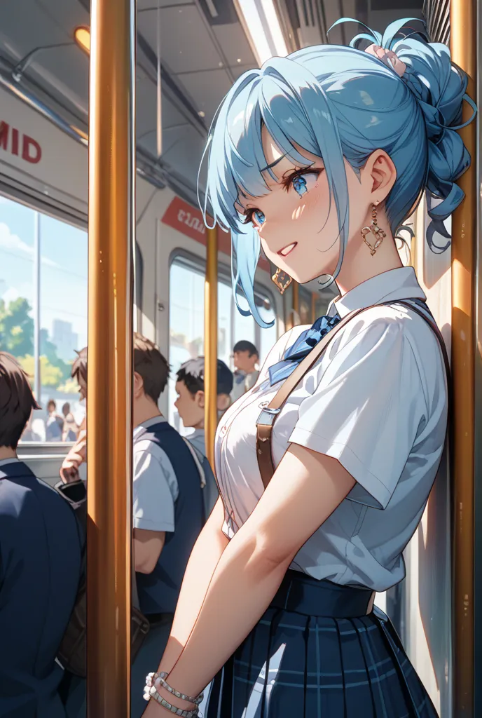 Inside the subway、in a crowd、high school girl、I'm about to be crushed、cries、Comical tone、Japanese