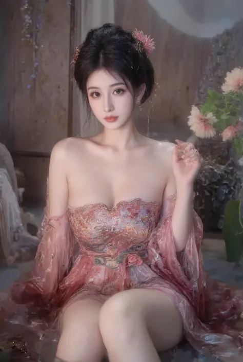 a Chinese woman wearing a sexy dress,
(((masterpiece))), ((best quality)), ((intricate detailed)), ((Hyperrealistic)), absurd res, milf, mature woman, perspective, highly detailed, illustration, 1girl, ((large breasts)), high slit dress, sexy cheongsam, ...