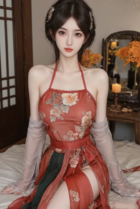 a  Chinese woman wearing a sexy dress, 
(((masterpiece))), ((best quality)), ((intricate detailed)), ((Hyperrealistic)), absurd res, milf, mature woman, perspective, highly detailed, illustration, 1girl, ((large breasts)), high slit dress, sexy cheongsam, ...
