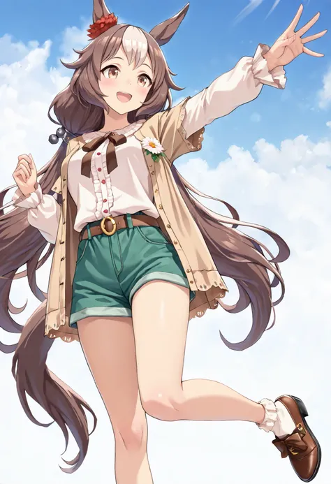 (masterpiece, best quality, perfect face:1.4), wide angle, yamanin zephyr \(umamusume\), 1girl, horse ears, red ear ornament, horse tail, tail on the lower back, proportional body, proportional, beautiful hair, beautiful face, beautiful detailed eyes, beau...