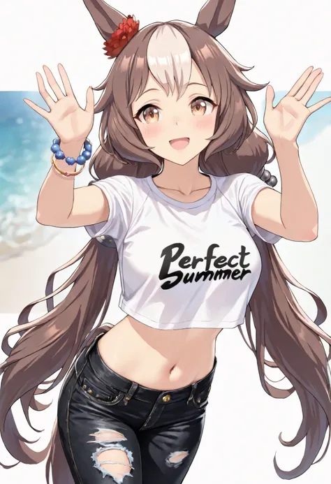 (masterpiece, best quality, perfect face:1.4), wide angle, yamanin zephyr \(umamusume\), 1girl, horse ears, red ear ornament, horse tail, tail on the lower back, proportional body, proportional, beautiful hair, beautiful face, beautiful detailed eyes, beau...