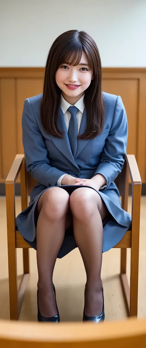 Japanese woman,Skirt Suit,chair in the left hand examination room,Sit in front of the audience,Thin pantyhose,Brown Pantyhose,Slim and beautiful legs,Ultra HD, photo quality,perfect hand in h,Perfect Legs,4K,8K,high resolution,masterpiece,Super Fine,real,写...