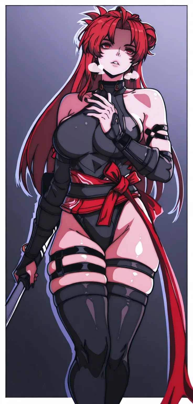 ggstduel, (Norman maggot-style:1.2), ((anatomical correct)), ((monochrome, greyscale, manga-style, spot colors,red eyes)), (lineart:1.2), perfect body, perfect eyes, perfect fingers, gasping, heavy breathing, gasping profusely, ((skindentation)), ((curvy))...