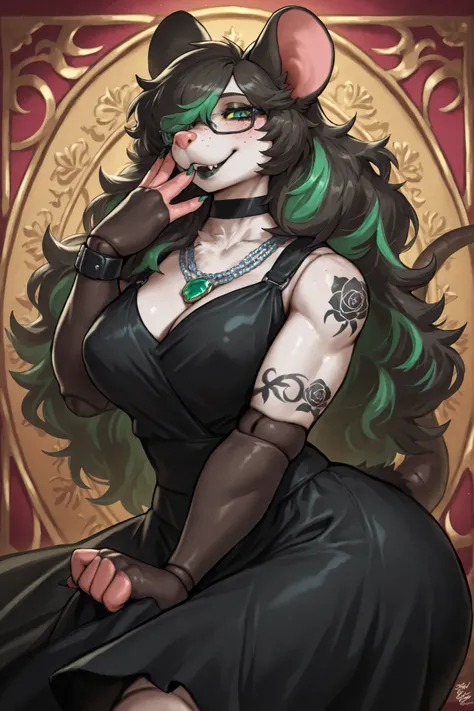 score_9, score_8_up, score_7_up, score_6_up, score_5_up, score_4_up, source_cartoon, rating_safe, by dayo34, 1girl, beauty mark above right eye, large eyelashes, portrait, torso shot, shoulder length hair, hair over left eye, (Mature Voluptuous male furry ...