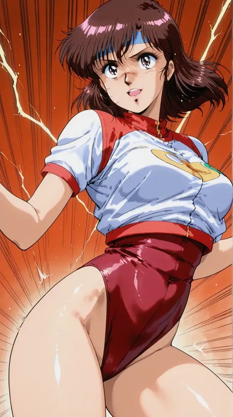 score_9, score_8_up, score_7_up, masterpiece, source_anime,1girl, (Takaya Noriko,dark brown medium hair,blue head band,red and white colored leotard,curvy ,age up,30 years old),in a dynamic motion,(motion effect:1.1 ), ( run as fast as you can:1.3),motion ...