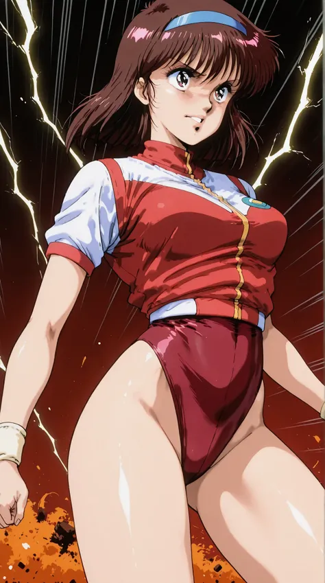 score_9, score_8_up, score_7_up, masterpiece, source_anime,1girl, (Takaya Noriko,dark brown medium hair,blue head band,red and white colored leotard,curvy ,age up,30 years old),in a dynamic motion,(motion effect:1.1 ), ( run as fast as you can:1.3),motion ...