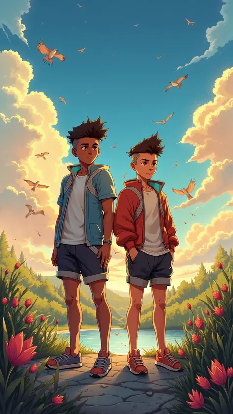 illustration of aristotle and dante as described in the novel Aristotle and Dante Discover the Secrets of the Universe, written by Benjamin Alire. fanart style