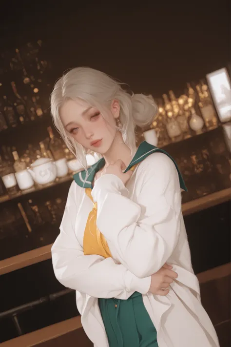 Change to a full-body photo of a woman，G cup， are perfectly detailed，has exquisite facial features， Clothes are exquisite ， Game Character Design ，3D Rendering