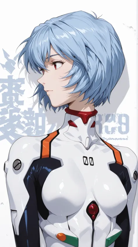 Ayanami Rei
Ayanami Rei、girl in black、short hair、white bodysuit、plug suit on background、pilot suit、profile、upper body up、white background