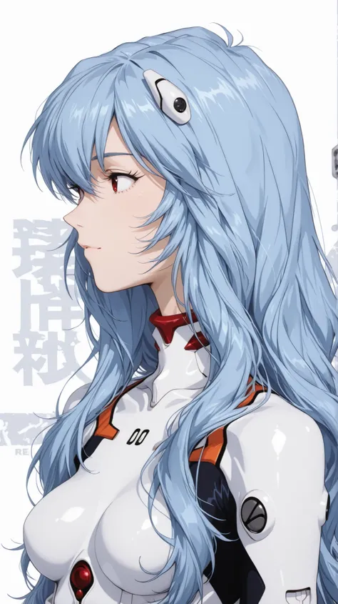 Ayanami Rei
Ayanami Rei、girl in black、long wave hair、white bodysuit、plug suit on background、pilot suit、profile、upper body up、white background