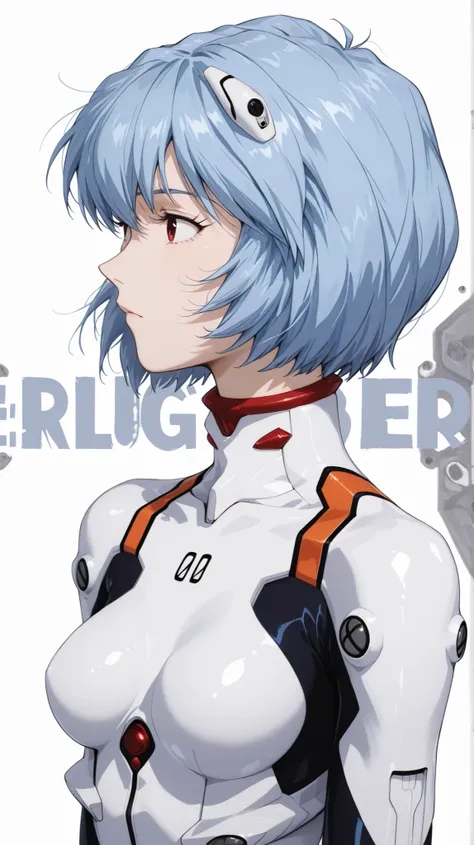 Ayanami Rei
Ayanami Rei、girl in black、short bob hair、white bodysuit、plug suit on background、pilot suit、profile、upper body up、simple white background