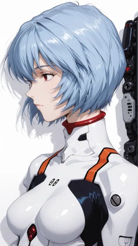 Ayanami Rei
Ayanami Rei、girl in black、short bob hair、white bodysuit、plug suit on background、pilot suit、close your eyes、profile、upper body up、simple white background、