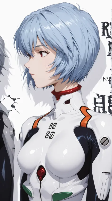 Ayanami Rei
Ayanami Rei、girl in black、short bob hair、white bodysuit、plug suit on background、pilot suit、close your eyes、profile、upper body up、simple white background、