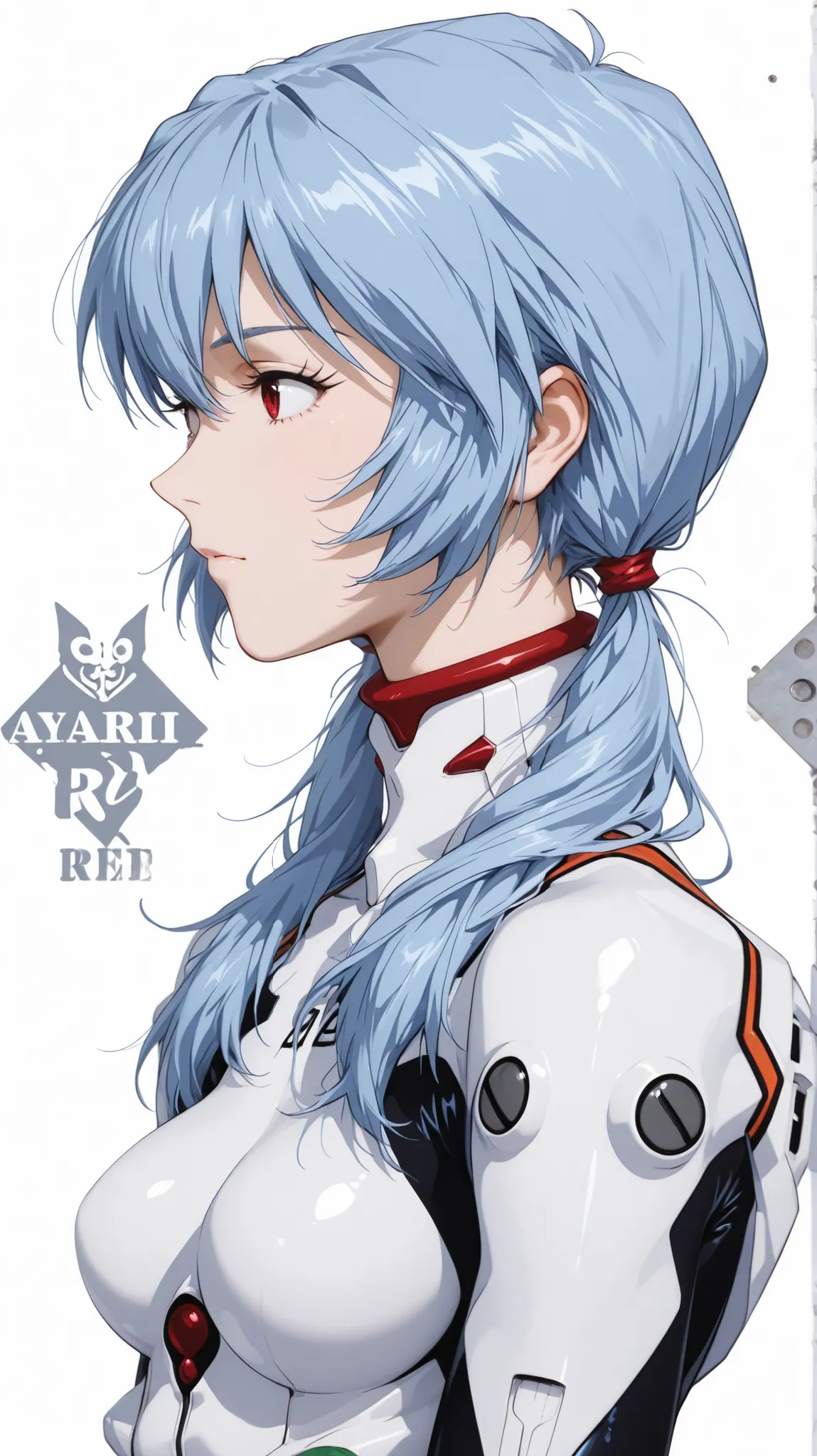 Ayanami Rei
Ayanami Rei、girl in black、twin tails、white bodysuit、plug suit on background、pilot suit、profile、upper body up、simple white background