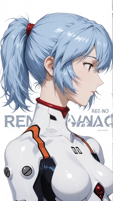 Ayanami Rei
Ayanami Rei、girl in black、ponytail、white bodysuit、plug suit on background、pilot suit、profile、upper body up、simple white background