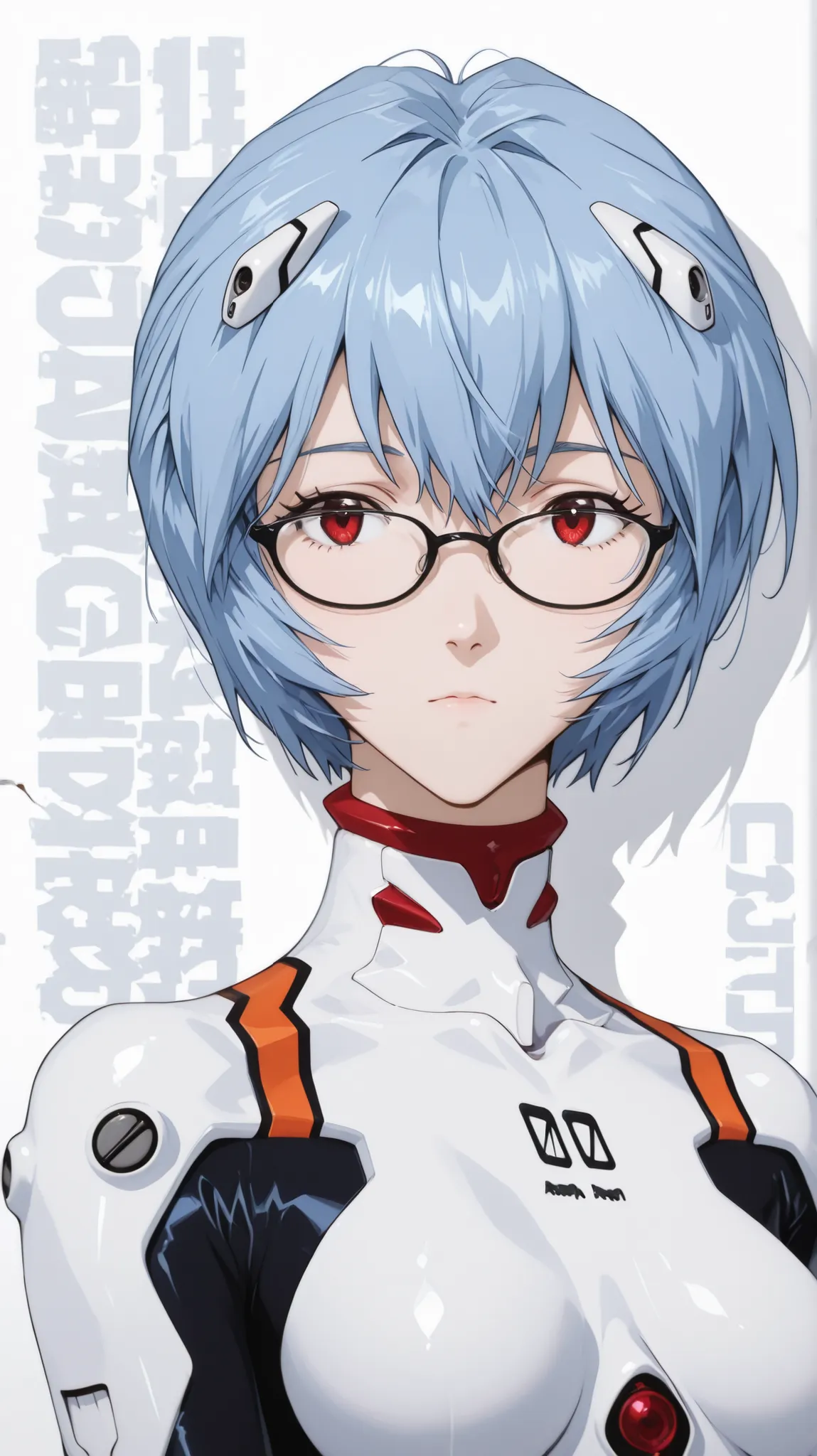 Ayanami Rei
Ayanami Rei、girl in black、shortcuts、white bodysuit、plug suit on background、pilot suit、glasses、upper body up、simple white background